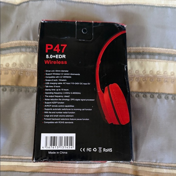 p 47 Other - Red Wireless Headphones P47 new with box box has some damage